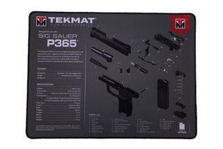 Tekmat Ultra 20 Sig Sauer P365 Gun Cleaning Mat has a detailed diagram for easy disassembly